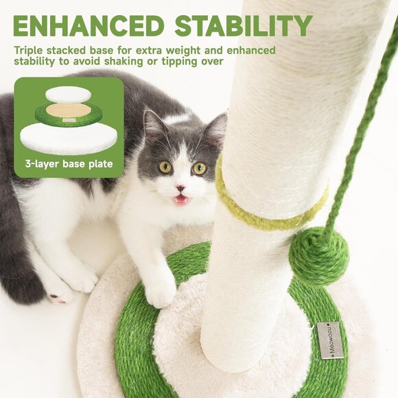 New 35in Monstera Cat Tree, Tall Sisal Post with Hanging Ball for Indoor Cats - Picture 3 of 6